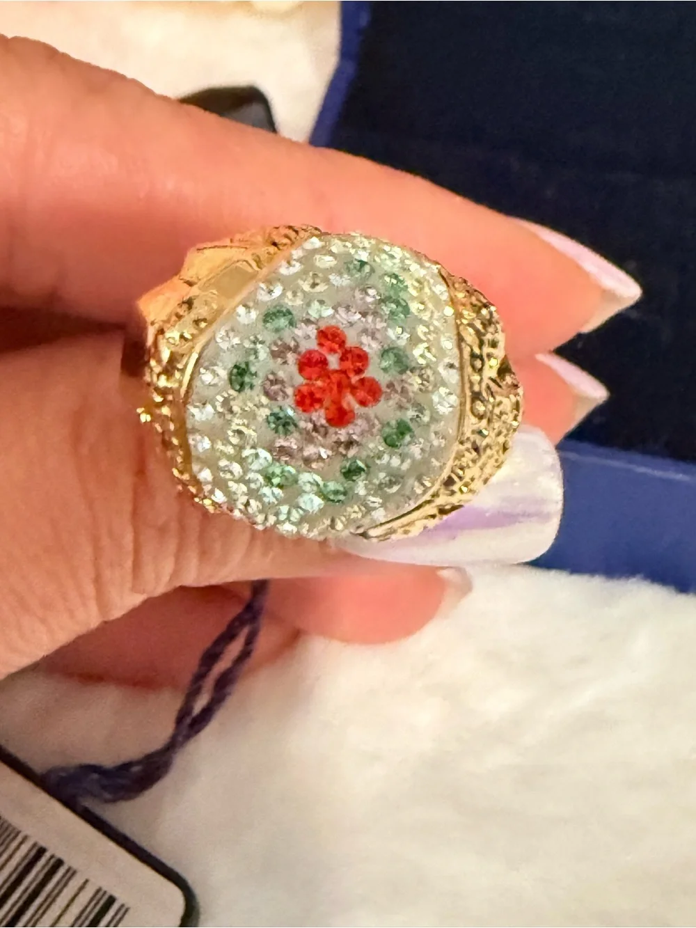 Swarovski Gold Tone Crystal Floral Statement Ring Size 58 EU Glam Cocktail Ring
